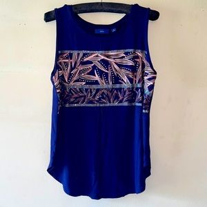 Tank Top Navy Pink Glitter Rhinestone Silver Metallic Scoop Neck Women size M.